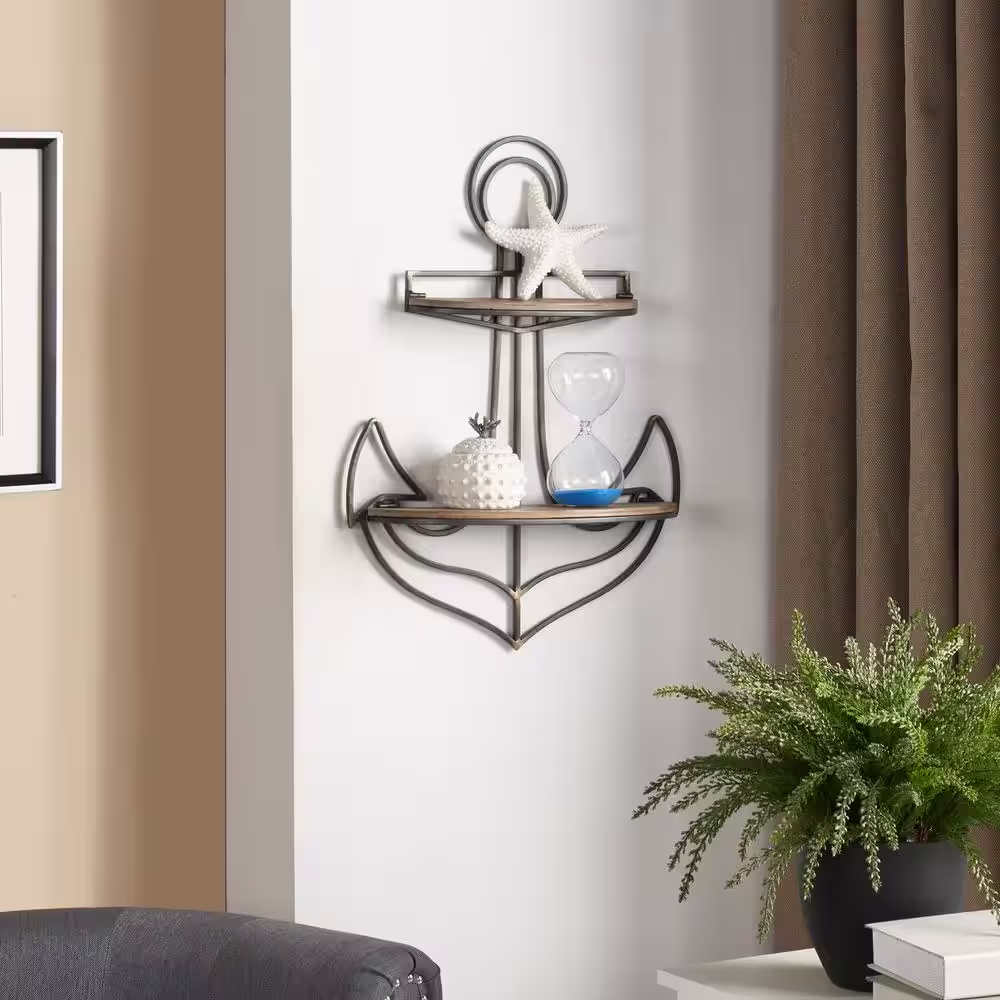 DANYA B Anchor Wood and Metal Floating Wall Shelf