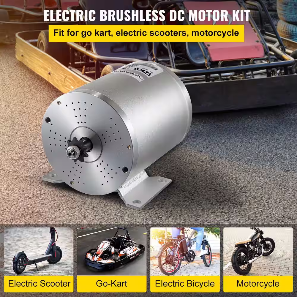 VEVOR 800-Watt Electric Brushless DC Motor Kit 48-Volt 4500 RPM Brushless Motor with 33 Amp Speed Controller