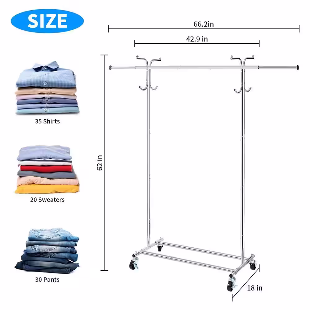 None Chrome Steel Adjustable Garment Clothes Rack 43 in. W x 62 in. H