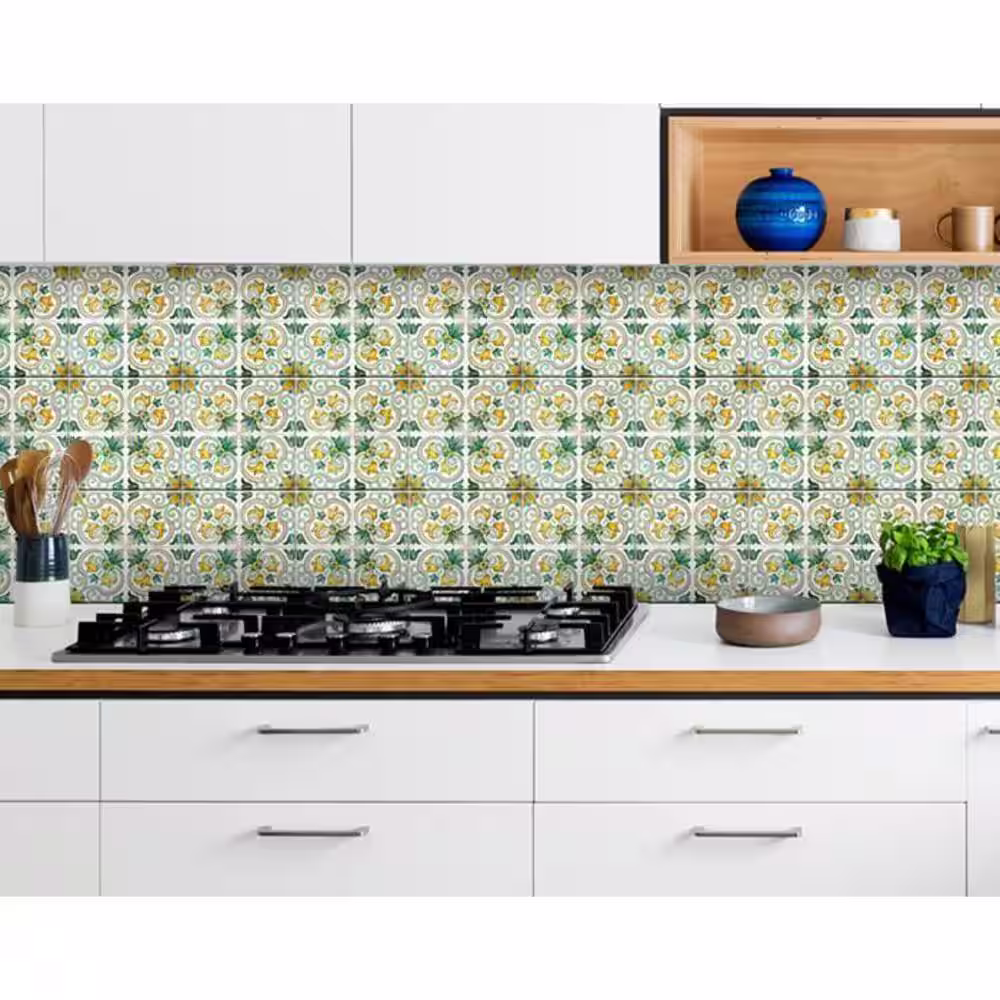 HomeRoots Green/Yellow 7 in. x 7 in. Vinyl Peel and Stick Removable Tile Stickers (8.16 sq. ft./Pack)