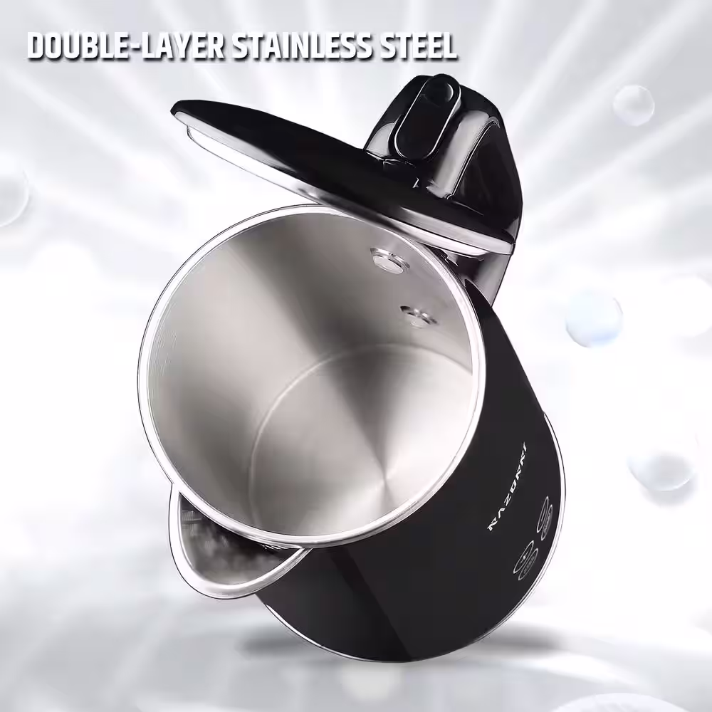 Razorri Premio 9-Cups Black Stainless Steel Interior Cordless Electric Kettle with BPA Free Exterior Smart Control
