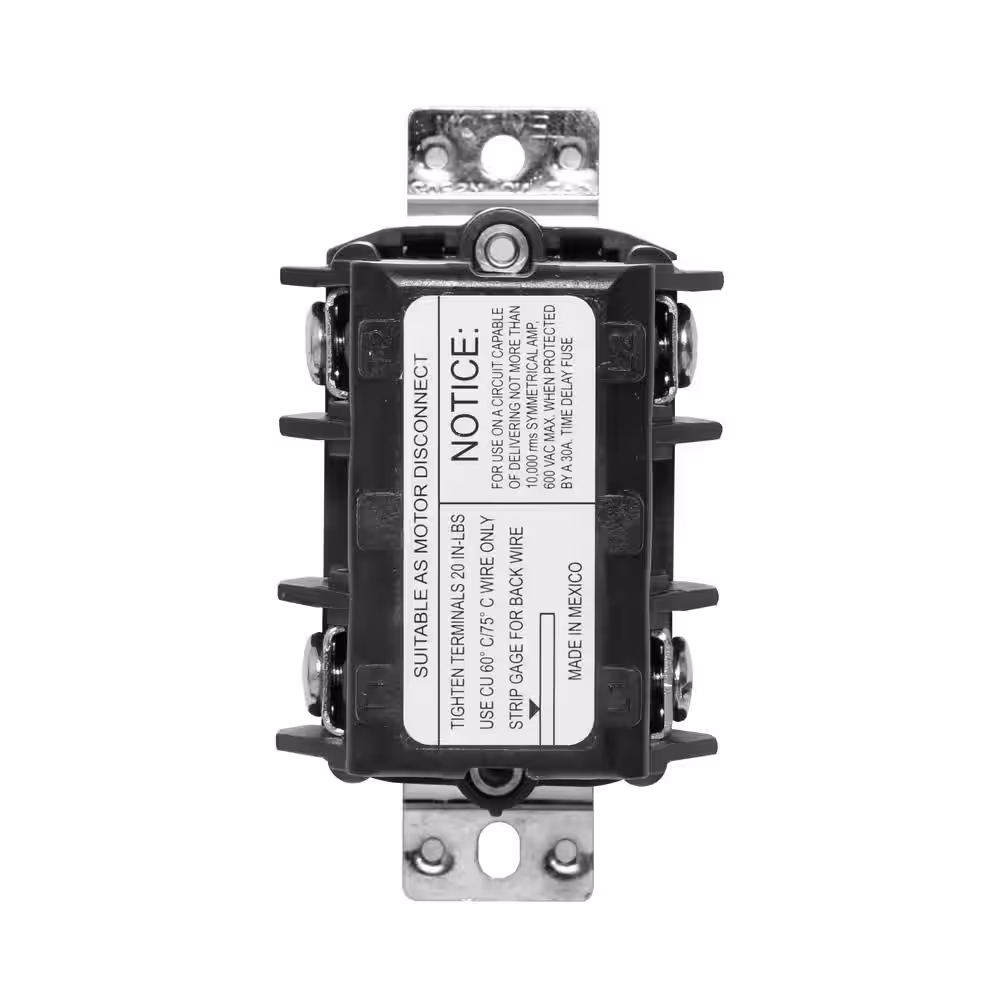 Leviton 30 Amp 600 Volt Industrial Grade Three Pole Three Phase AC Manual Motor Controller Toggle Switch - White