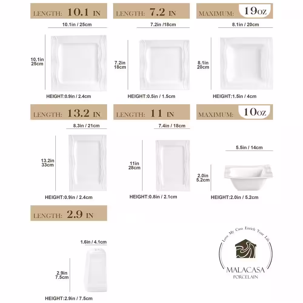 MALACASA Series Mario, 28-Piece Modern Cream White Porcelain Dinnerware Set (Service for 6)