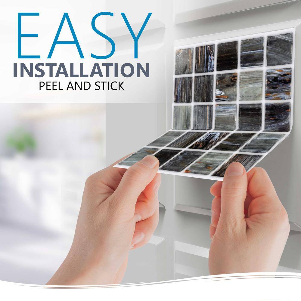 None Black B11 7 in. x 7 in. Vinyl Peel and Stick Tile (24 Tiles, 8.17 sq. ft./Pack)