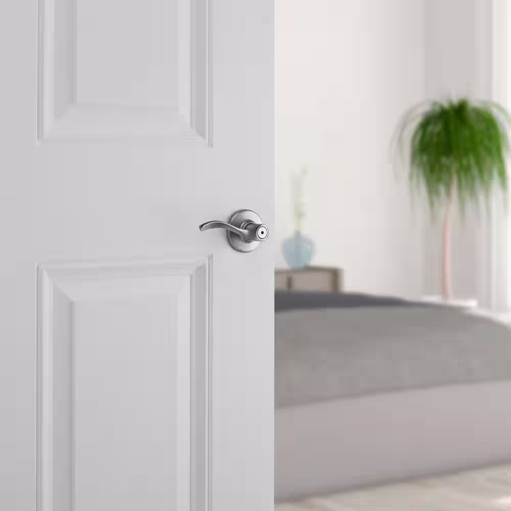 Kwikset Balboa Satin Nickel Privacy Door Handle with Lock for Bedroom or Bathroom featuring Microban Technology (8-Pack)