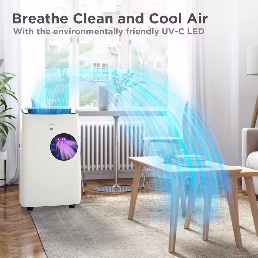 TURBRO 14,000 BTU (10,000 BTU DOE) Portable Air Conditioner with Dehumidifier, Heater, UV-C, LCD Remote, Upto 600 sq. ft.