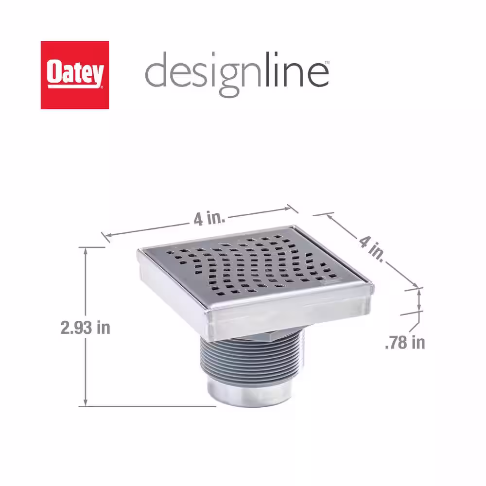 Oatey Designline 4 in. x 4 in. Stainless Steel Square Shower Drain with Wave Pattern Drain Cover