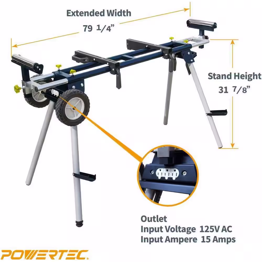 POWERTEC Deluxe Miter Saw Stand with Wheels and 110-Volt Power Outlet