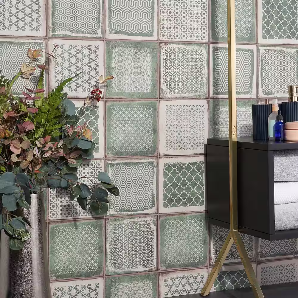 Ivy Hill Tile Santa Fe Deco Green 7.87 in. x 7.87 in. Matte Porcelain Floor and Wall Tile (11.19 sq. ft. / Case)
