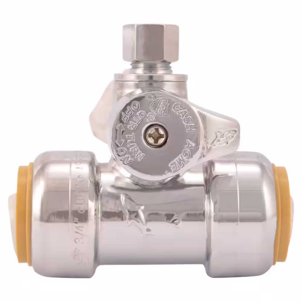 SharkBite 3/4 in. Push-to-Connect x 3/4 in. Push-to-Connect x 1/4 in. Compression Chrome-Plated Brass Service Stop Tee