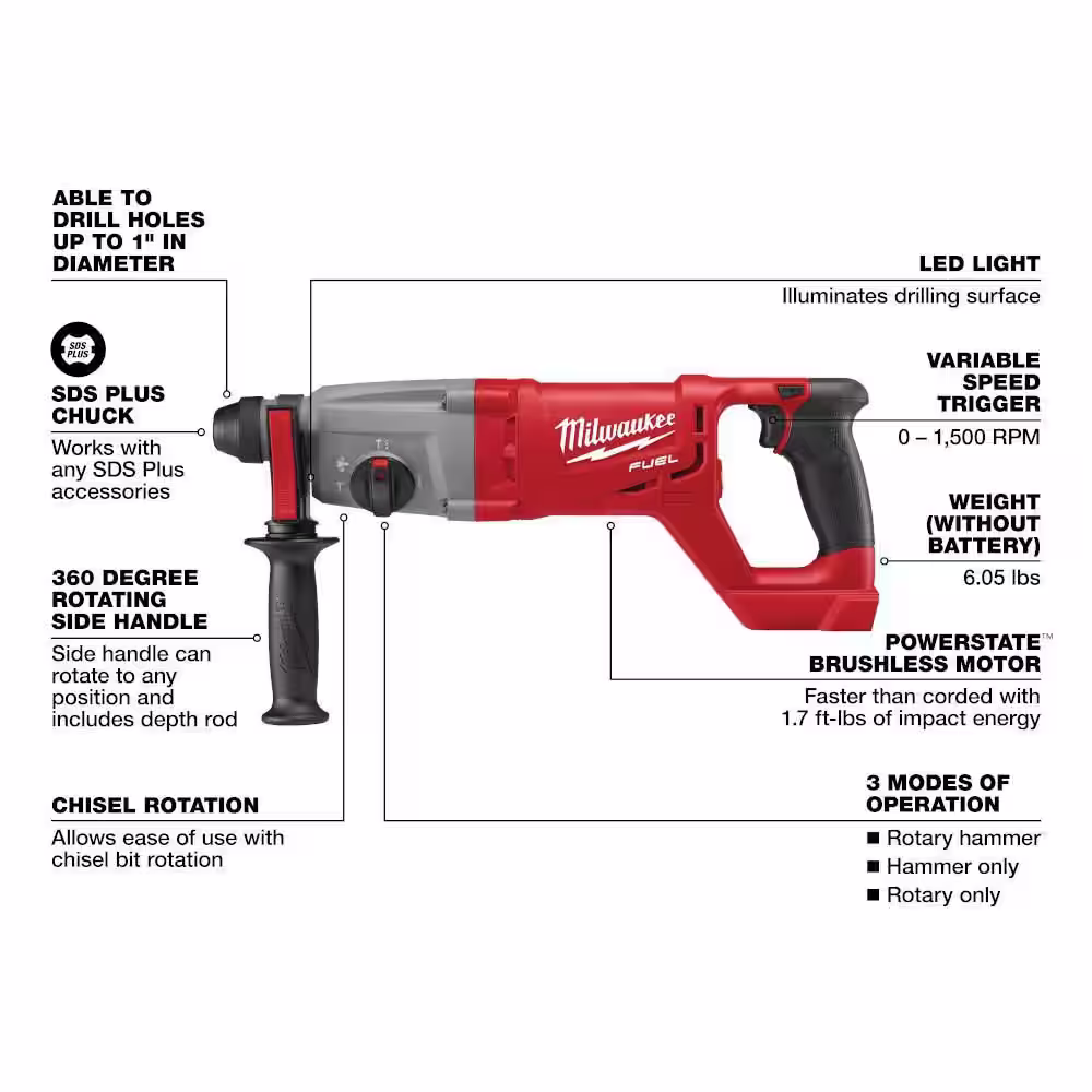 Milwaukee M18 FUEL 3-1/2 in. 18-Volt 30-Degree Lithium-Ion Brushless Cordless Nailer w/1 in. SDSPlus Hammer, Two 6Ah HO Batteries
