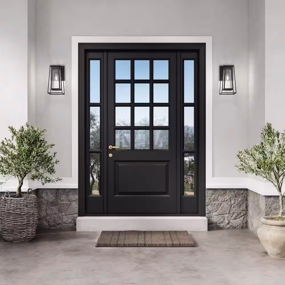 Home Decorators Collection Bailey Medium Modern 1-Light Black Hardwired Double Frame Outdoor Wall Lantern Sconce with Clear Glass