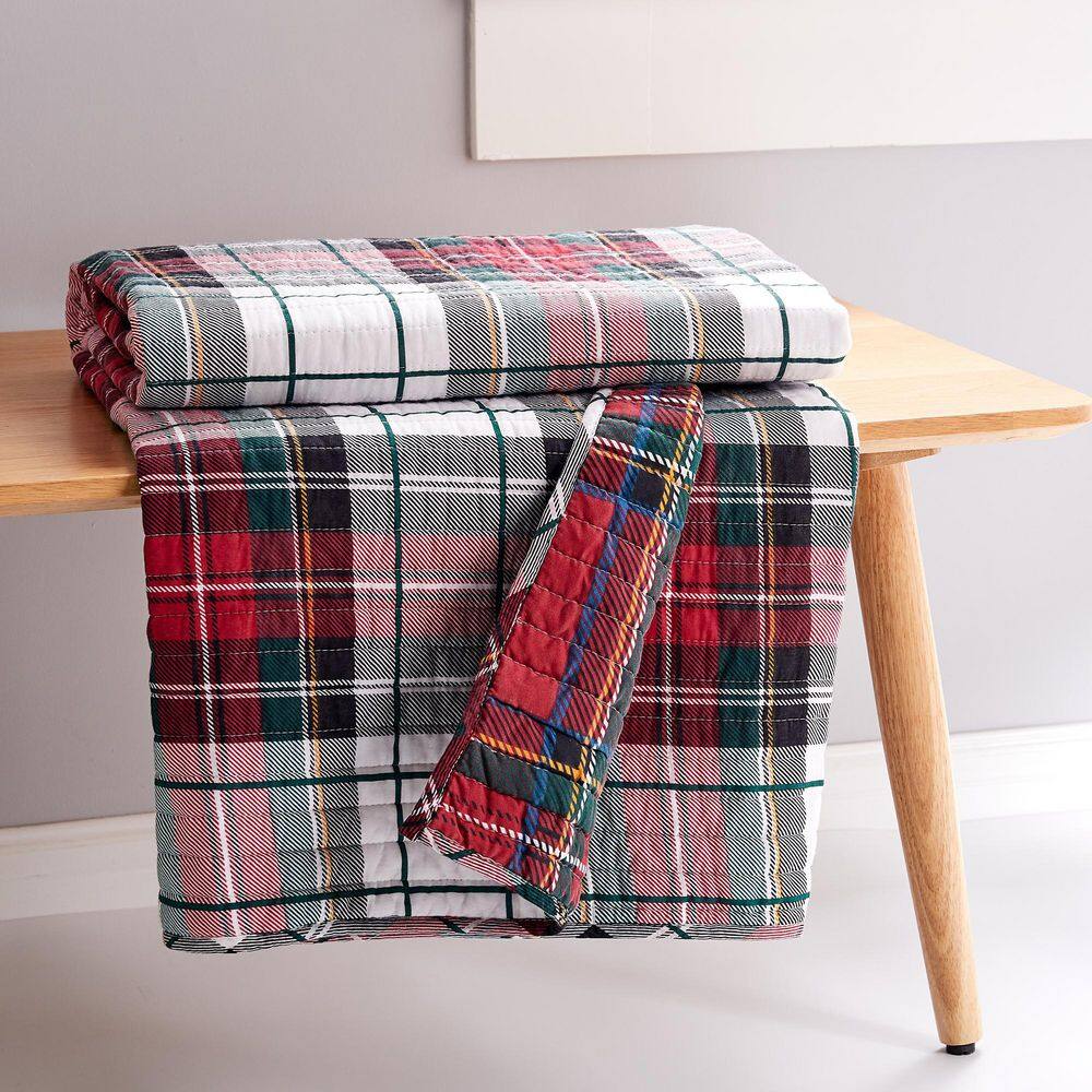 None Thatch Home Spencer Plaid Multi-Color Holiday Quilted Cotton Throw Blanket
