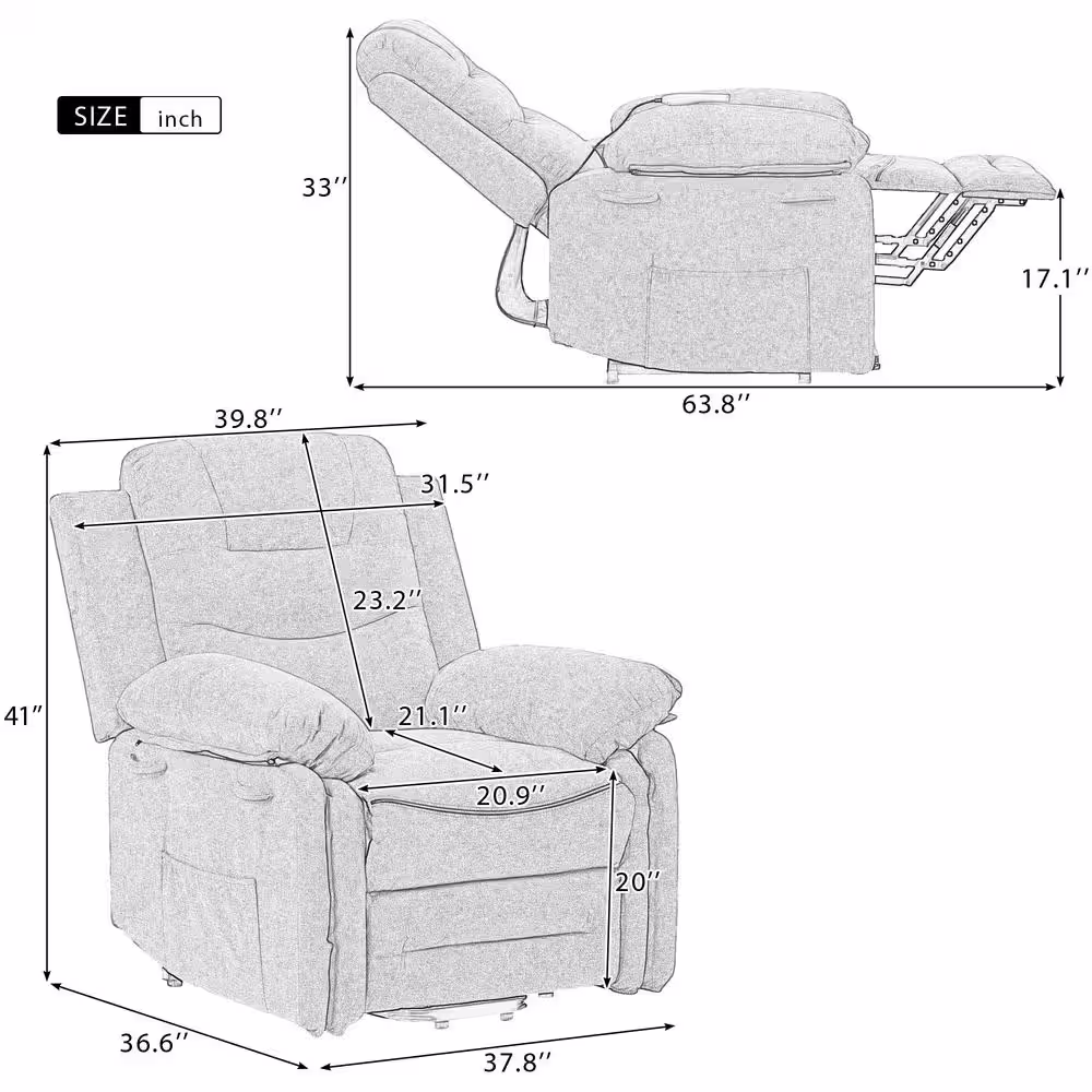 Merax Blue Linen Power Lift Recliner Chair for Elderly with Adjustable Massage, Heating Function and Side Pocket