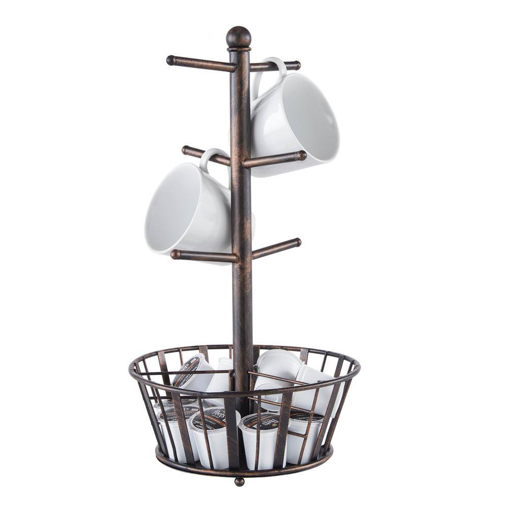 Gourmet Basics by Mikasa Band and Stripe 6-Hook Black Mug Tree With Bottom Basket