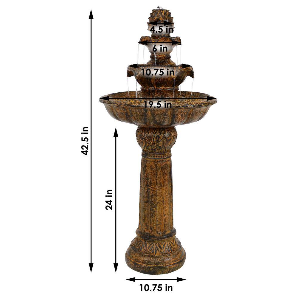 Sunnydaze Decor 42 in. Ornate Elegance Tiered Outdoor Solar Water Fountain in Rustic Finish with Battery Backup and LED Light