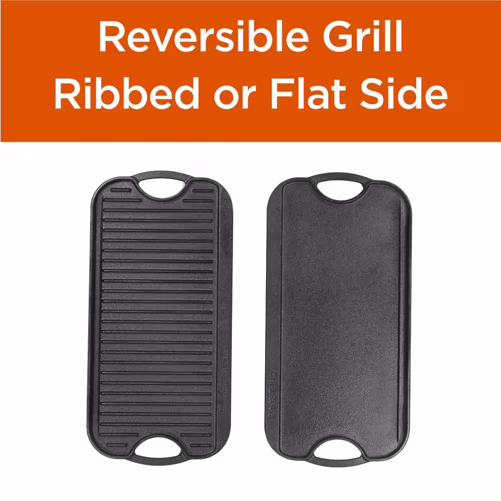 Commercial CHEF 20.9 in. Pre-Seasoned Cast Iron Reversible Grill Griddle