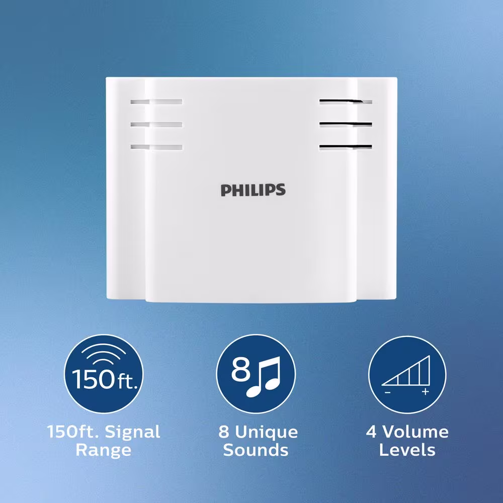 Philips Wireless Battery-Operated Door Bell Kit with 8 Melodies and 1 Push Button