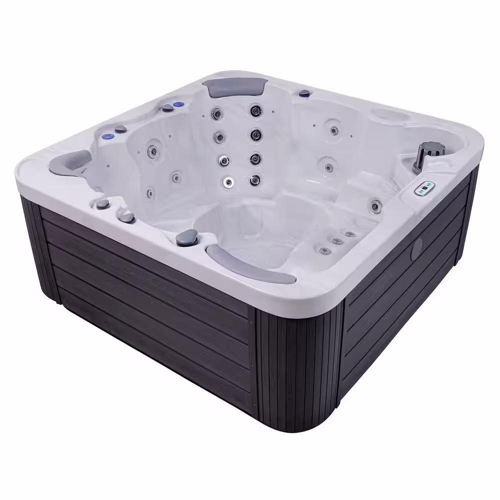 Buenospa Jersey 6-Person Spa 46-Jets LED Lighting Ozone Generator Sterling Silver Grey Includes Hot Tub Cover