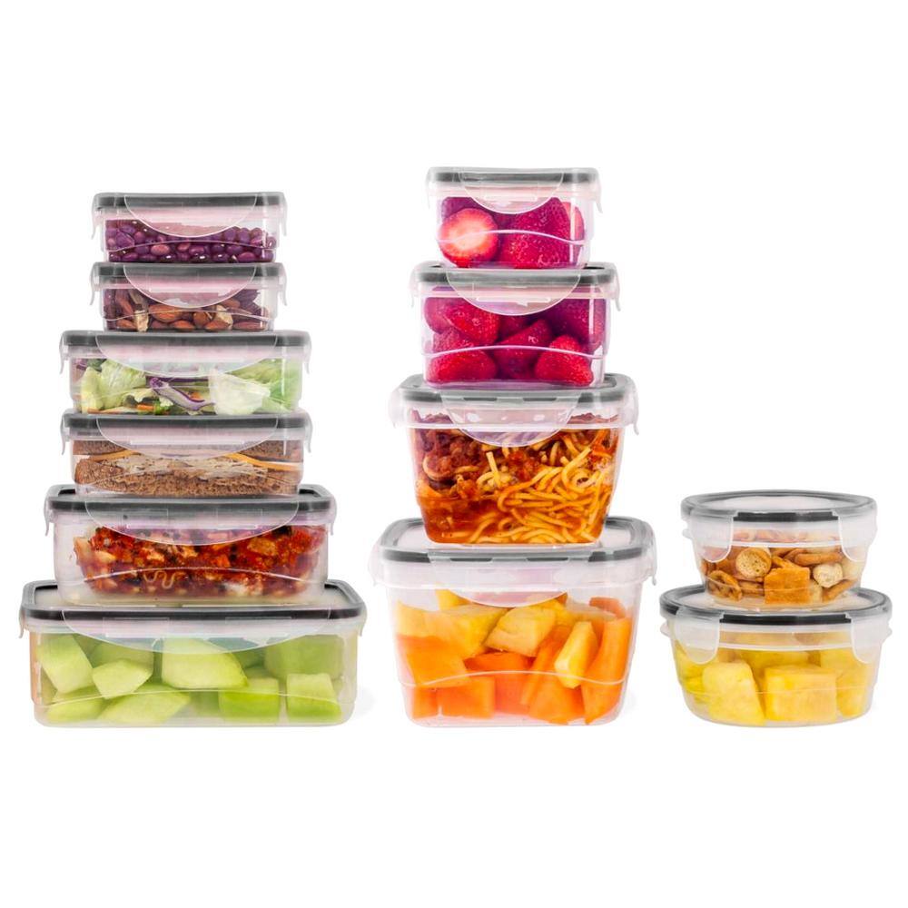 None 24-Piece Plastic Food Containers with Snap Lock Lids in Black