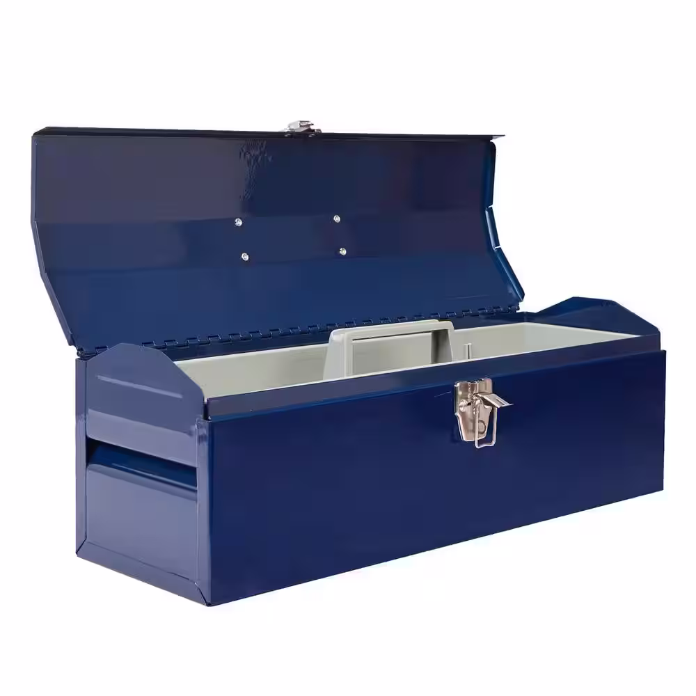 TCE 19.1 in. L x 6.1 in. W x 6.5 in. H, Hip Roof Style Portable Steel Tool Box with Metal Latch Closure, Blue
