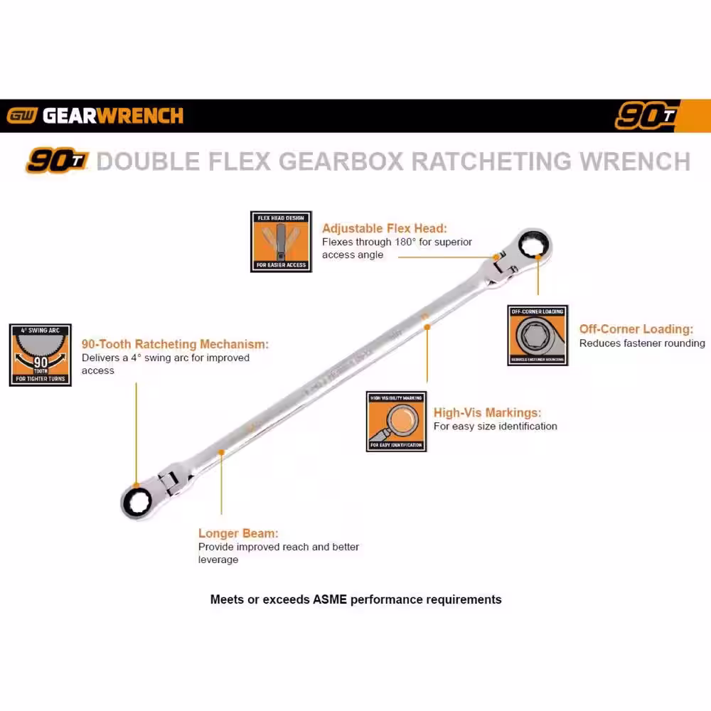 GEARWRENCH GearBox Metric 12-Point 90-Tooth Double Flex Head Extra Long Ratcheting Wrench Set (6-Piece)