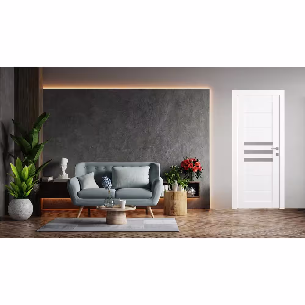 Belldinni Dome 30 in. x 80 in. No Bore Solid Core 3-Lite Frosted Glass Bianco Noble Wood Composite Interior Door Slab