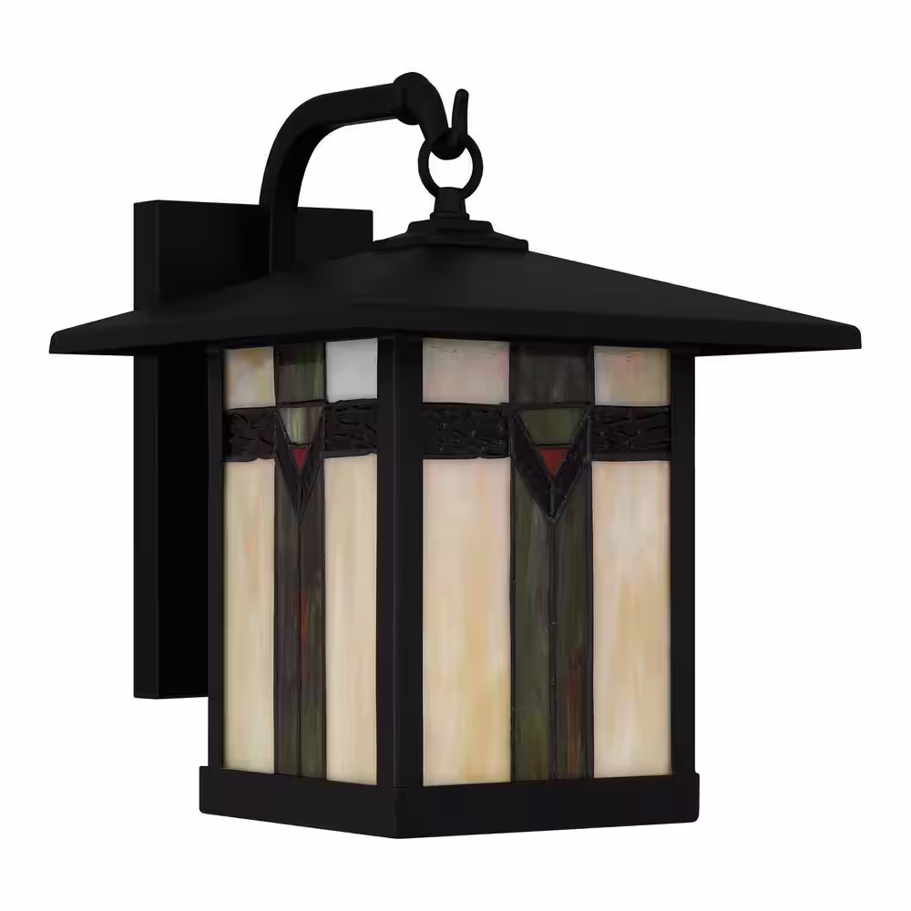 Home Decorators Collection Sumner 1-Light Large Tiffany Matte Black Outdoor Wall Lantern Sconce