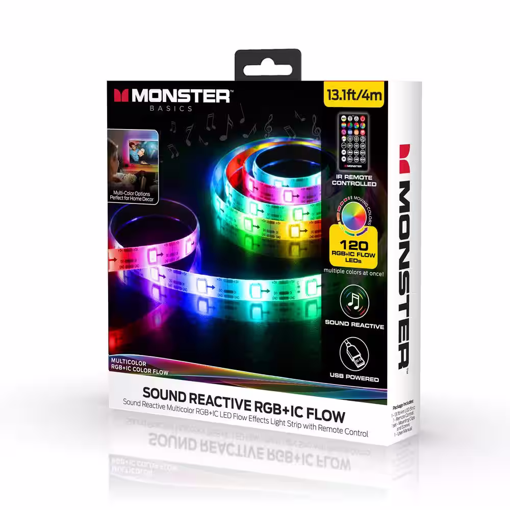 Monster 13.1ft Multicolor Color Flow LED Amplifier Light Strip, Customizable Lighting, Remote Control