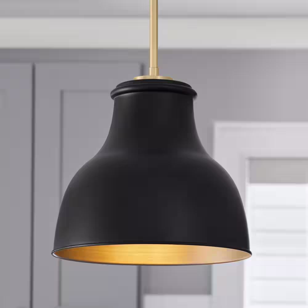None 2-1/4 in. Large Matte Black Metal Bell Pendant Light Shade