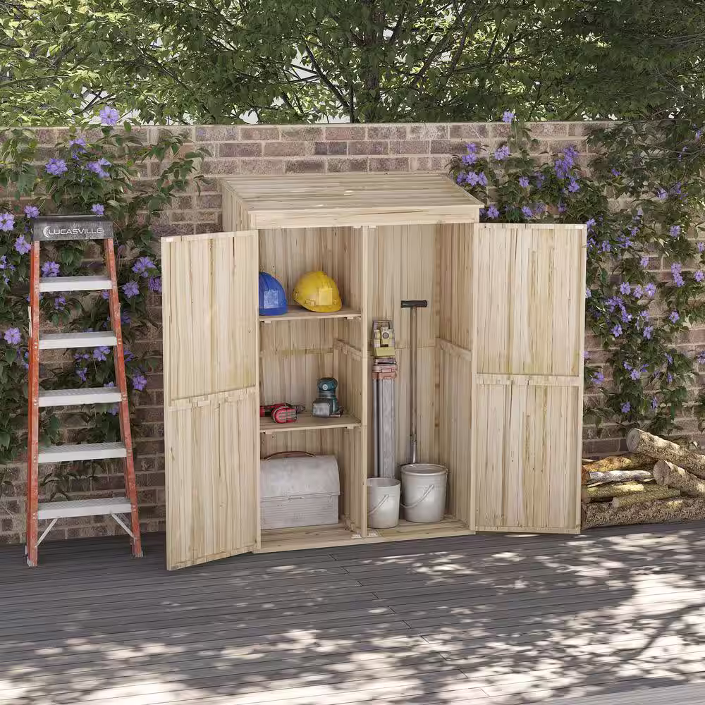 Outsunny Installed 3.9 ft. W x 1.87 ft. D Wood Shed with Door 35 sq. ft.