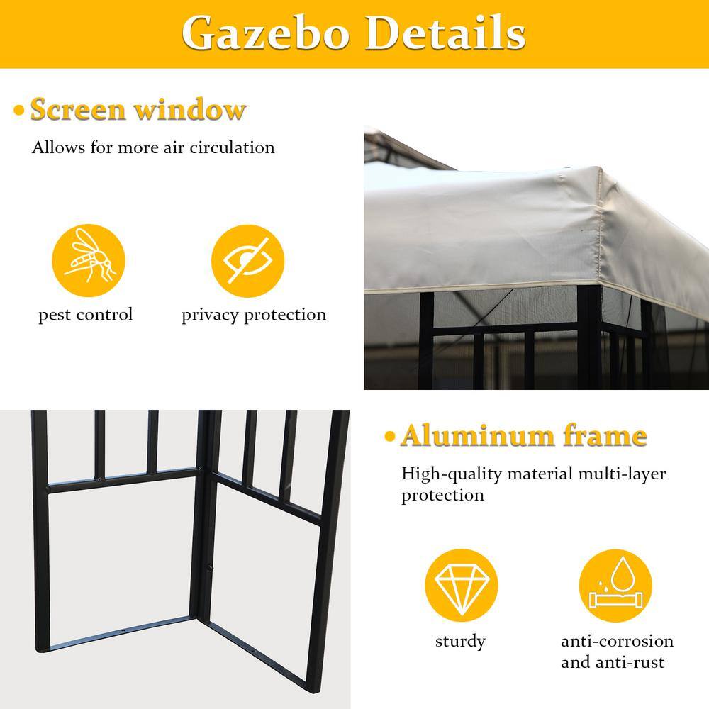 BANSA ROSE 10 ft. x 10 ft. Outdoor Steel Gazebo with Double Roof and Mesh Netting for Patio Garden