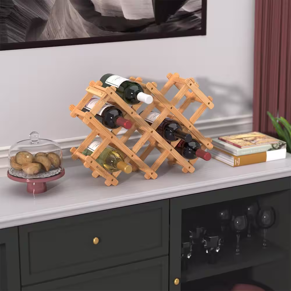 ClosetMaid 8-Bottle Bamboo Wine Rack Foldable Tabletop Shelving Unit