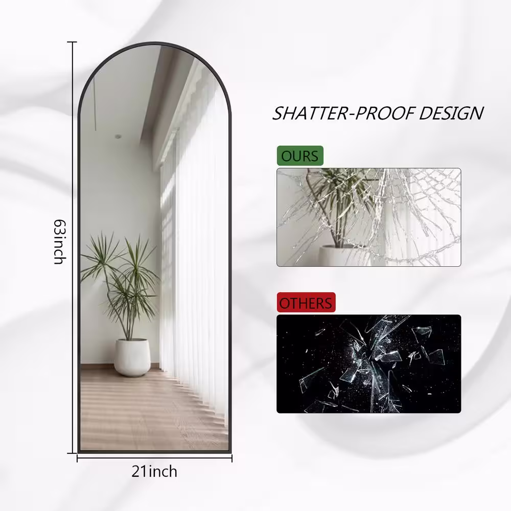 XRAMFY 21 in. W x 63 in. H Arched Black Aluminum Alloy Framed Full Length Mirror Standing Floor Mirror