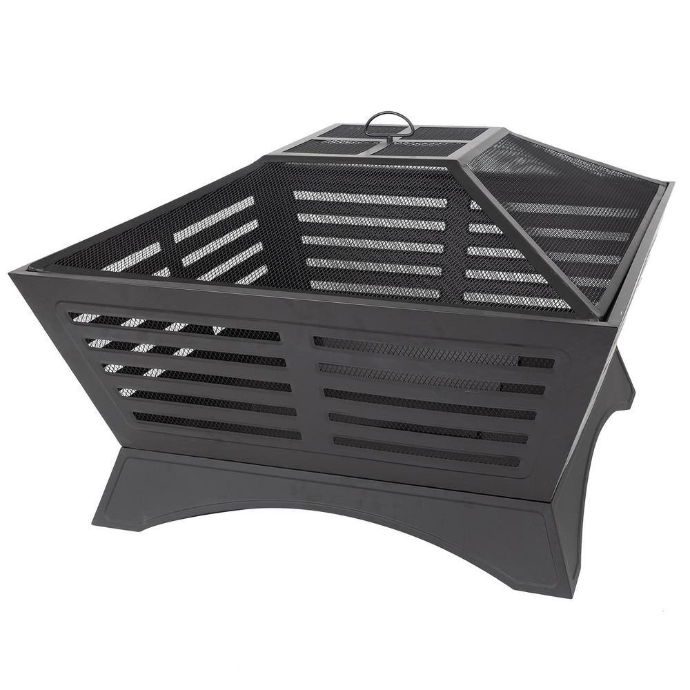 Pleasant Hearth Hutchinson 32.8 in. W x 23.7 in. H Square Steel Wood Burning Black Fire Pit