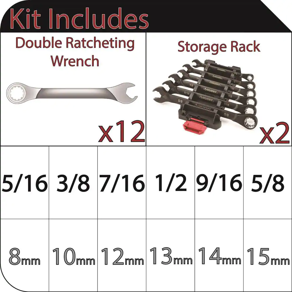 Husky 100-Position Double Ratcheting Wrench Set SAE/MM (12-Piece)