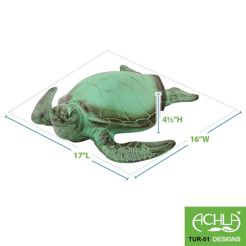 Achla Designs Indoor Outdoor Sea Turtle Statue, 16,5 in. L Blue-Grey Verdi Painted Finish