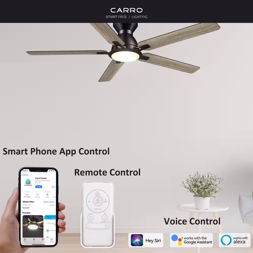 CARRO Essex 52 in. Integrated LED Indoor/Outdoor Black Smart Ceiling Fan with Light and Remote, Works with Alexa/Google Home