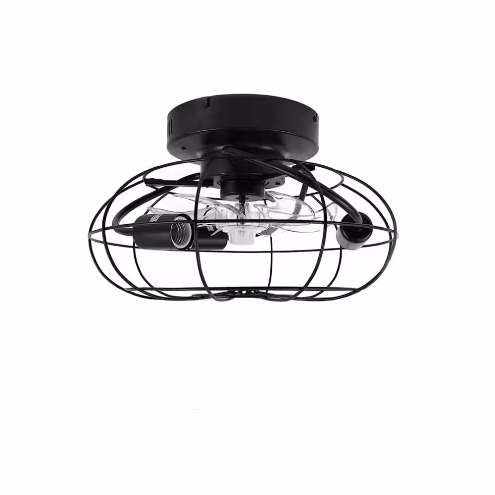 None Industrial 16 in. Indoor Black Caged Ceiling Fan with Light and Remote Control Reverse Airflow with 3 E26 Base