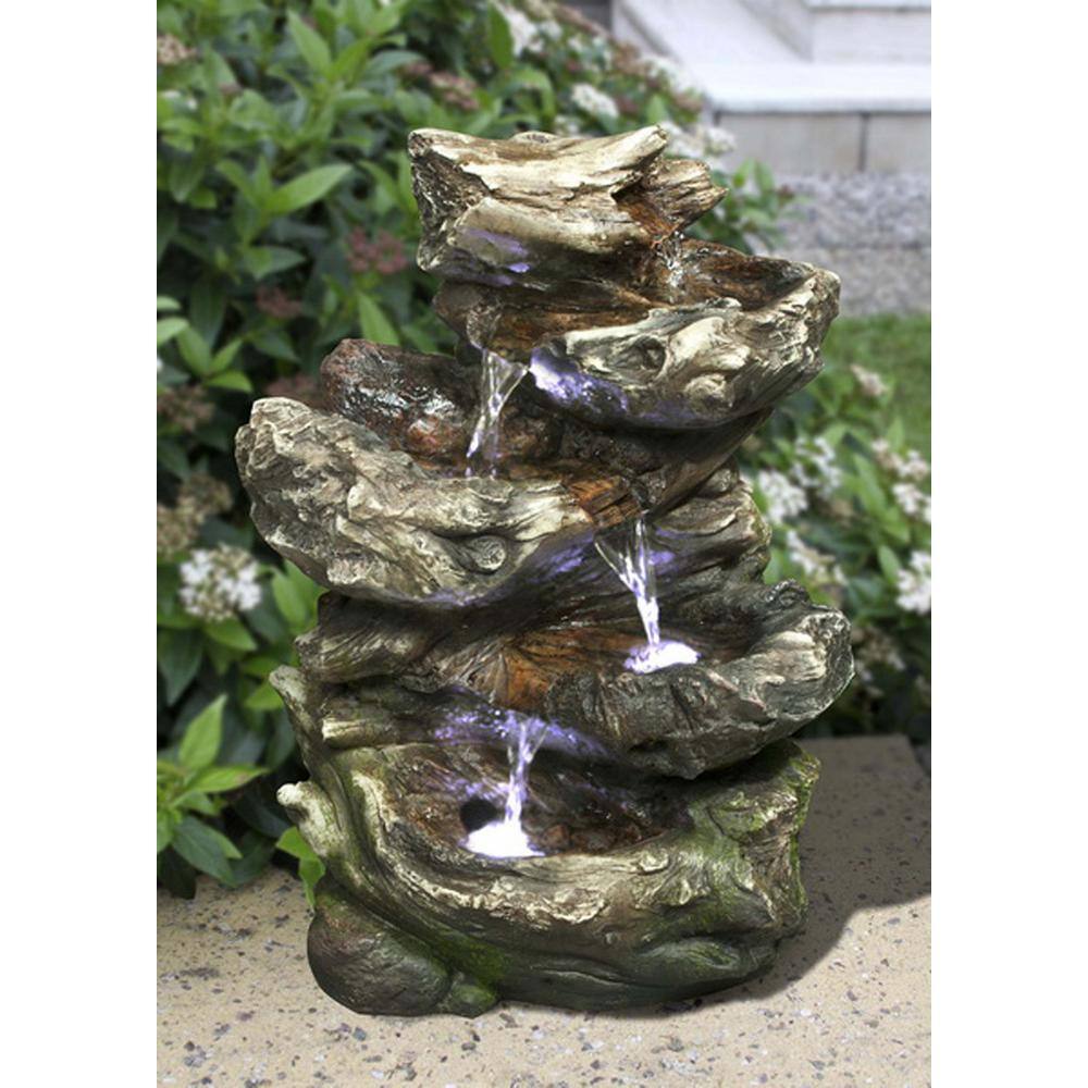 Hi-Line Gift Log Waterfall 4 Level with LED Fountain