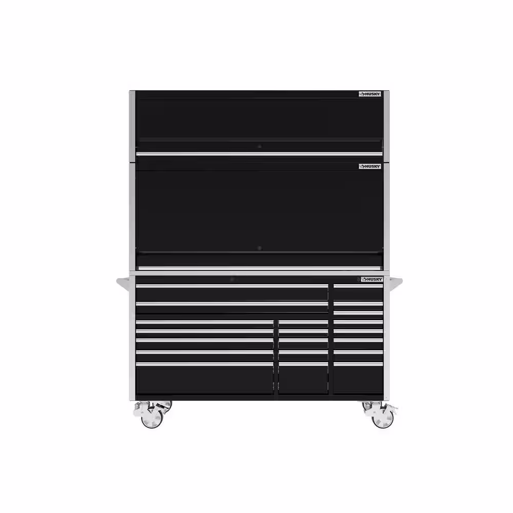 Husky 72 in. W x 24.6 in. D Professional Duty 20-Drawer Mobile Workbench Tool Storage Combo w/ Top Hutch and Top Tool Locker