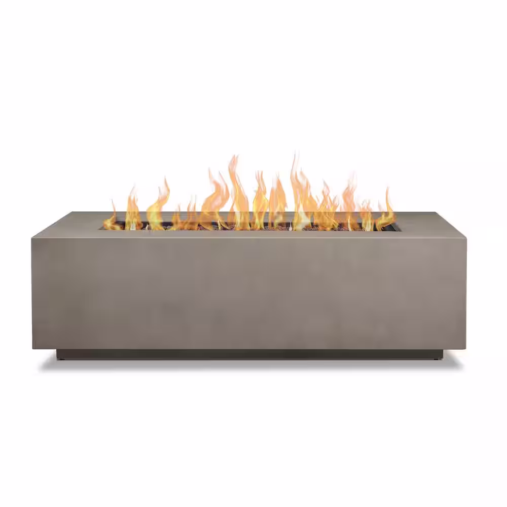 Real Flame Aegean 50 in. L X 32 in. W Outdoor Rectangular Powder Coated Steel Propane Fire Pit in Black with Lava Rocks