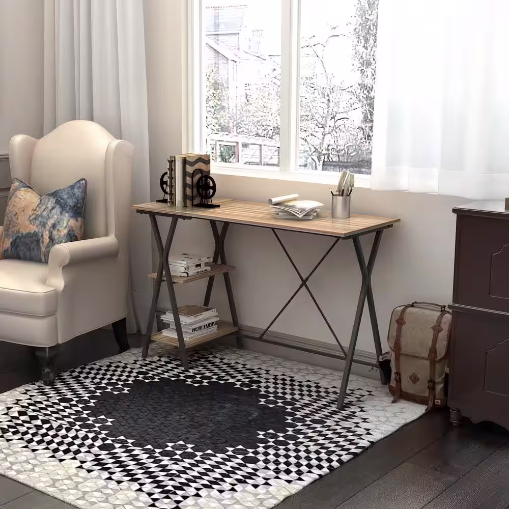 Homy Casa Maddie 47 in. Brown Manufactured Wood Computer Writing Desk with 2 Shelves