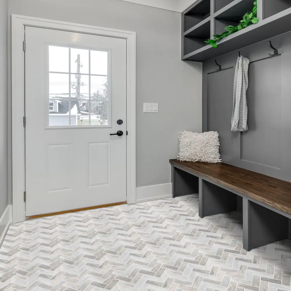 ACHIM Retro 12x12 Self Adhesive Vinyl Floor Tile - Stone Herringbone - 20 Tiles/20 sq. ft.