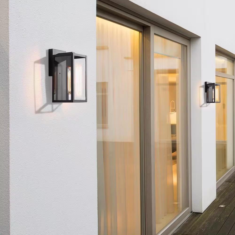 LNC Modern Black Outdoor Sconce with Clear Glass Shade 1-Light Minimalist Exterior Wall Lantern for Deck Patio Porch Pathway