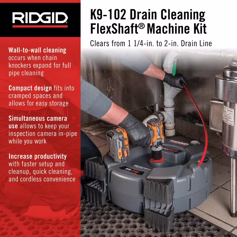 RIDGID K9-102 FlexShaft Wall-to-Wall Professional Drain Cleaning Machine 1/4 in. x 50 ft. Designed for 1-1/4 in. to 2 in. Pipes