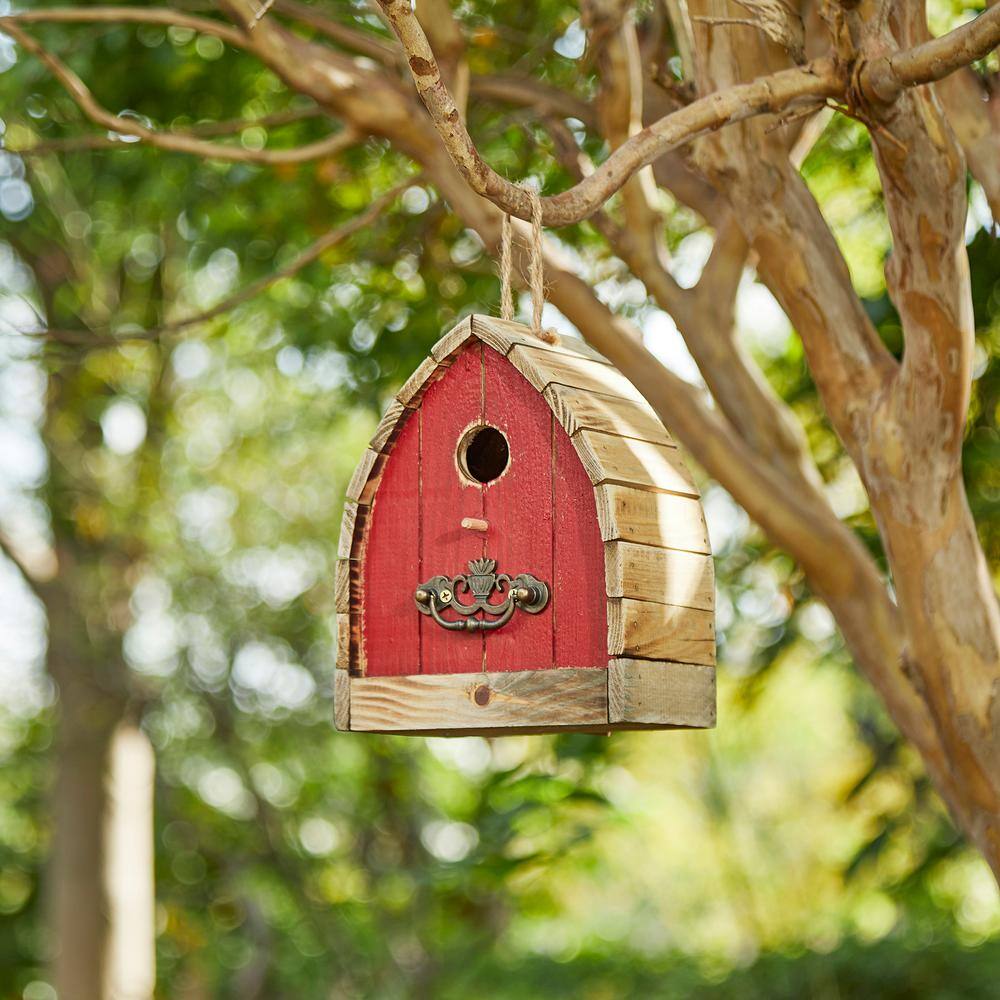 Glitzhome 8.5 in. H Washed Red Distressed Solid Wood Birdhouse