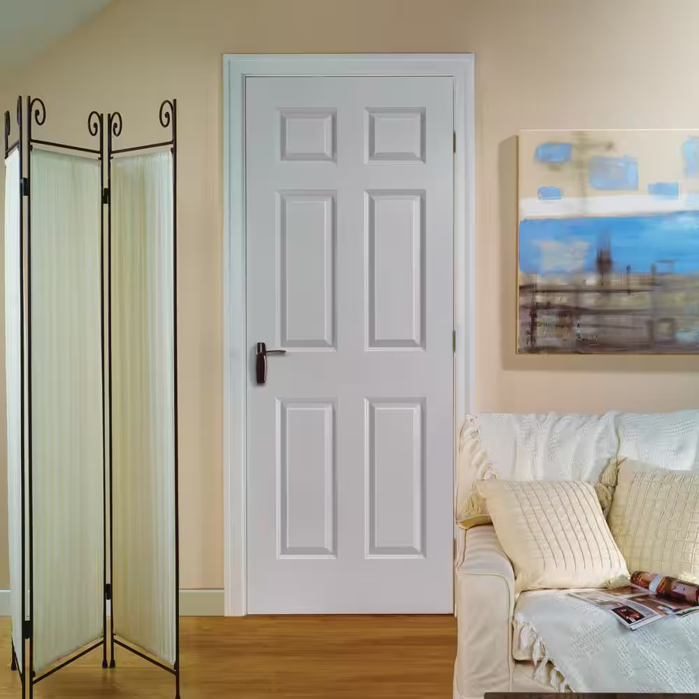 Masonite 30 in. x 80 in. 6 Panel Smooth Solid Core Primed Composite Interior Door Slab