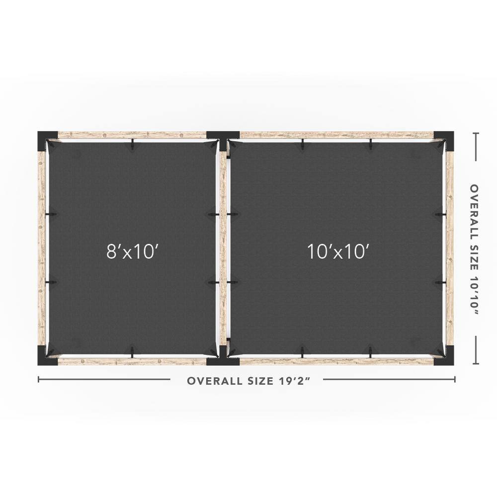 TOJA GRID 10 ft. L x 18 ft. W Double Pergola Kit with 2 Denim Shade Sails, for 4x4 Wood