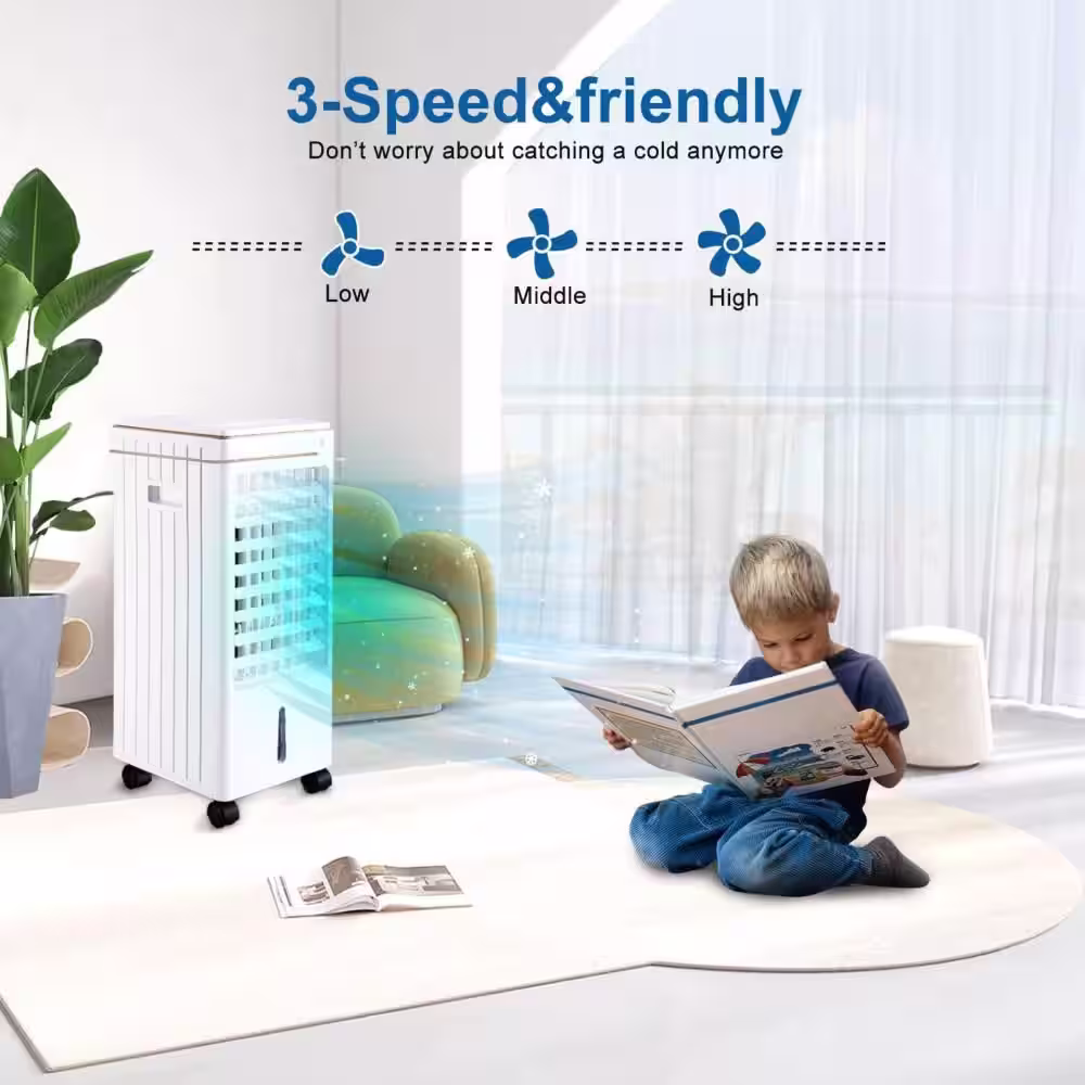 Amucolo 21.25 in. Floor Fan Portable Evaporative Air Cooler Fan in White with Anion Humidify and Remote Control